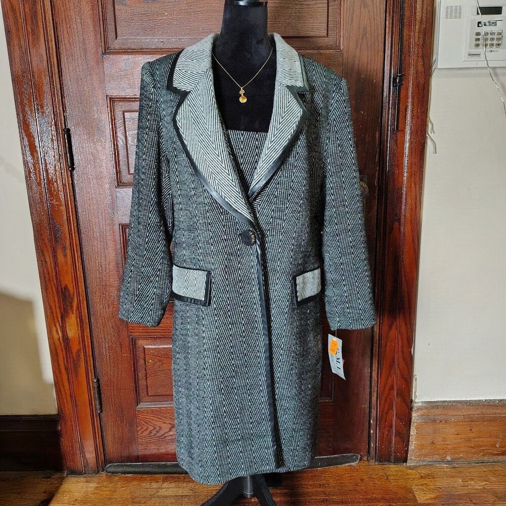VTG Classy Long Herringbone Dress Coat Office Siren Women's Size 18W NWTS - Picture 1 of 7